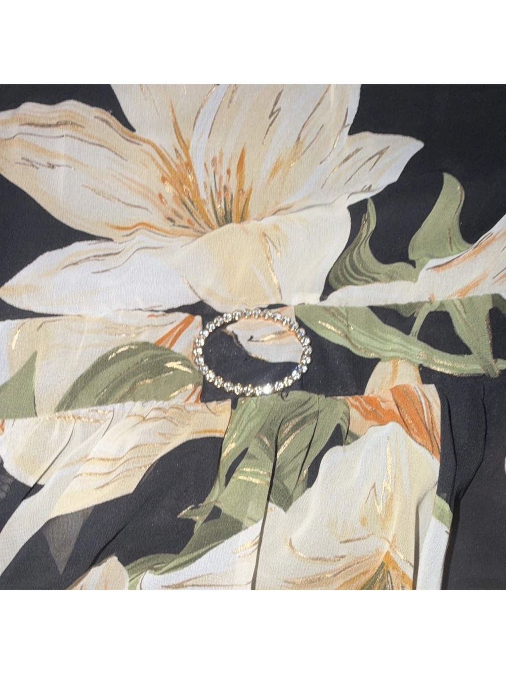 Women’s Black Floral Maxi Dress with Peach & Cream Blooms - Picture 2 of 5